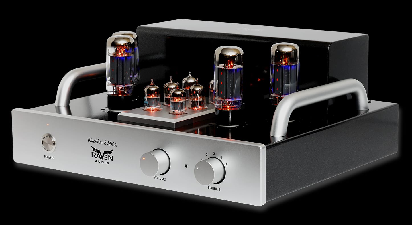 Raven Audio Blackhawk MK3.1 integrated tube amplifier with glowing 6L6GC tubes